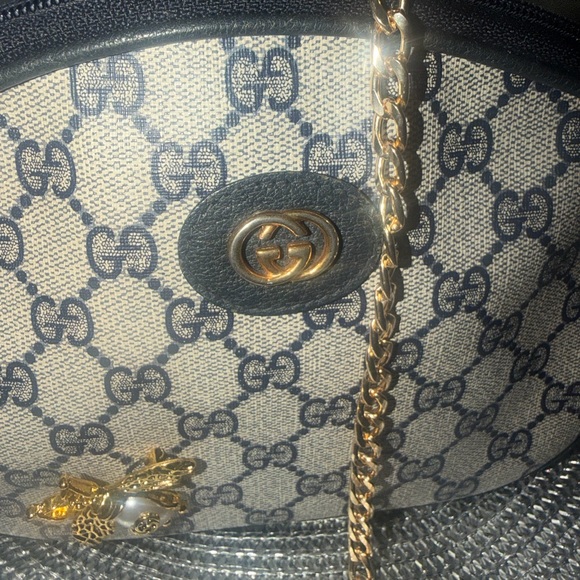 💯Gucci Blue and Beige Crossbody Bag with Gold Accents Rare - Picture 5 of 12
